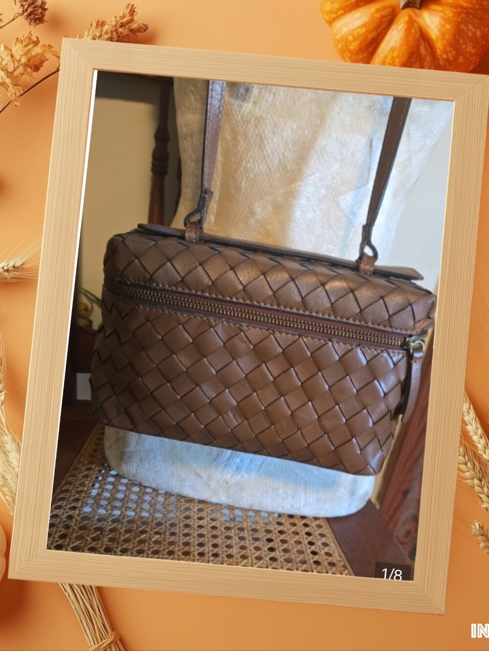 Woven Leather Crossbody Bag - Brown